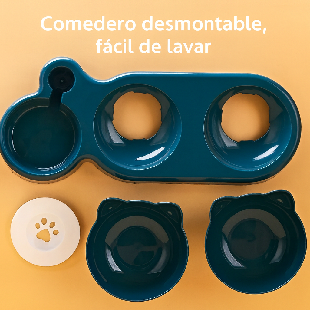 Comedero doble con dispensador de agua